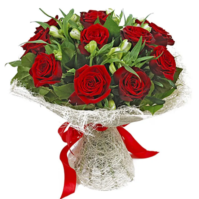 Букет из 11 красных роз с альстромерией, доставка Каменск-Уральский